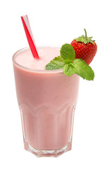 strawberry smoothie with mint isolated on white background