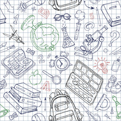 Vector seamless pattern of doodle school supplies