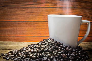 Coffee cup and saucer on a wooden table