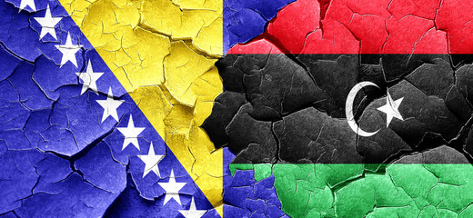 Bosnia and Herzegovina flag with Libya flag on a grunge cracked