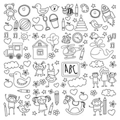 Doodle vector kindergarten elements