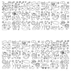 Doodle vector kindergarten elements