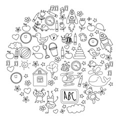 Doodle vector kindergarten elements