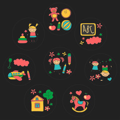 Doodle vector kindergarten elements