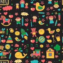 Fototapeta premium Doodle vector kindergarten elements