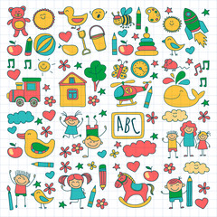 Doodle vector kindergarten elements