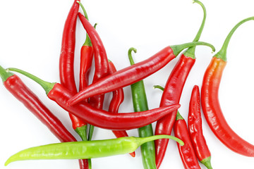 Green and red chili peppers