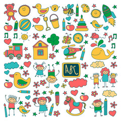 Doodle vector kindergarten elements