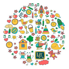 Doodle vector kindergarten elements