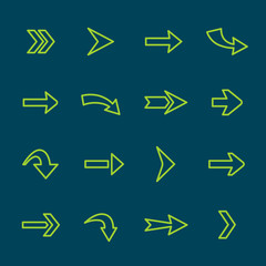 Green arrow signs lines icon set.