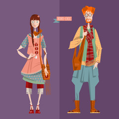 Boho fashion. Couple dressed in boho style clothes.
