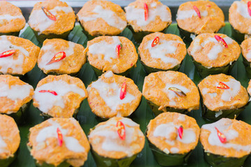steamed fish with curry paste in Thailand floating market