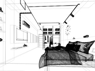 abstract sketch design of interior bedroom,3d rendering