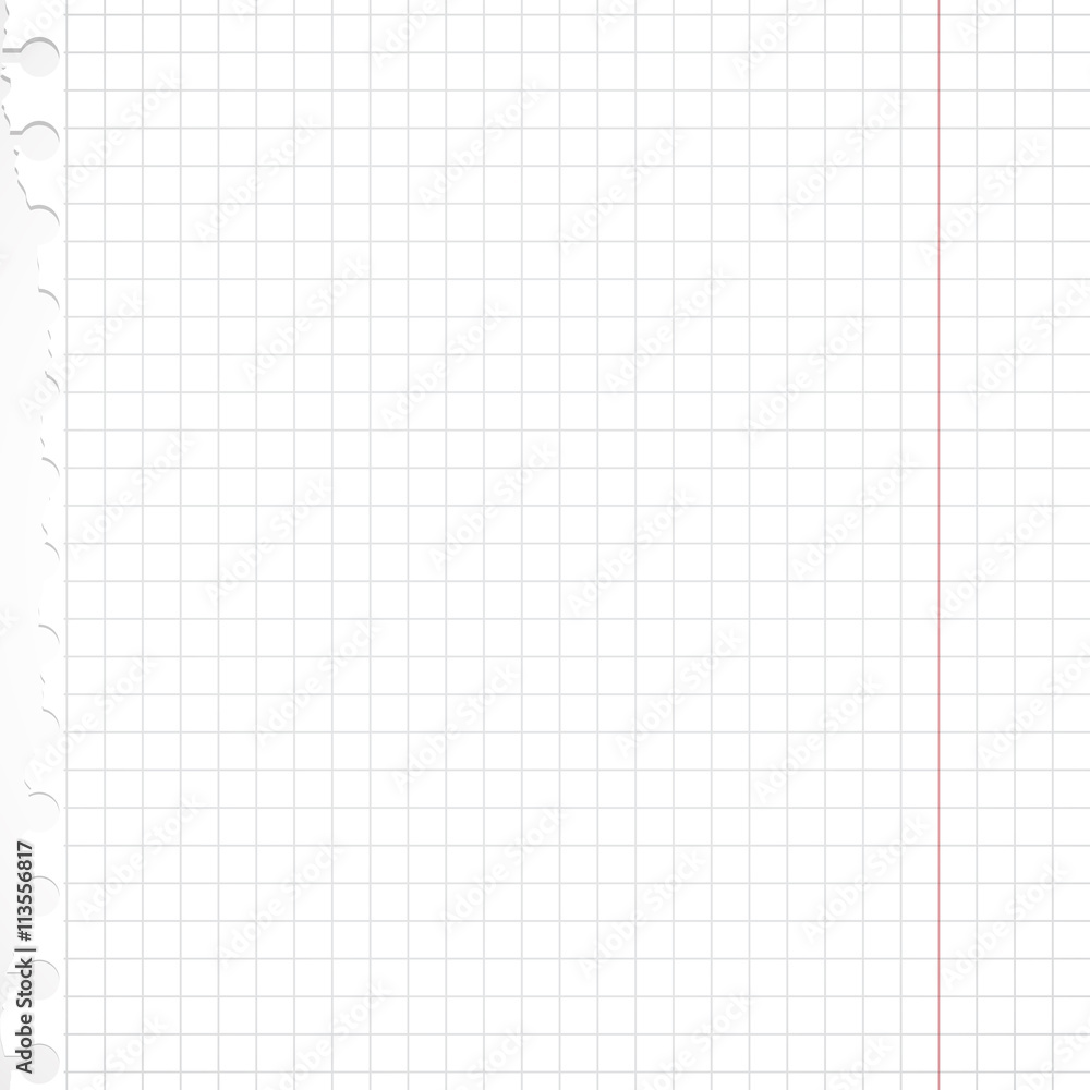 Poster ripped white squared with margin notebook paper sheet is on gray background