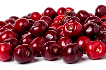 Red cherries isolated on a white background