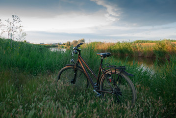 Fototapeta na wymiar Велосипед лето отдых на траве