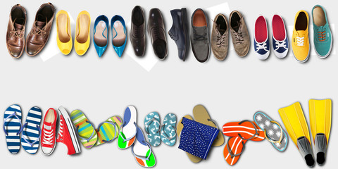 Summer holidays, office shoes colored flip flops, travel