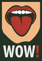 vector drawing of the Women mouth with his tongue hanging out screaming wow