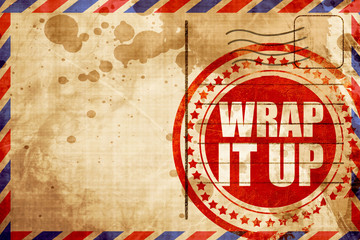 wrap it up, red grunge stamp on an airmail background