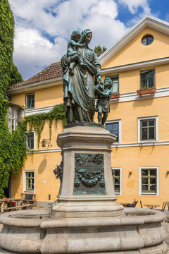 Weimar, Germany. The old fountain with a bronze sculpture