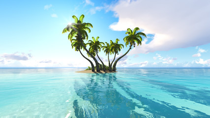 Corals Island Sea 3D rendering