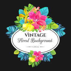 Illustration with realistic watercolor flowers.