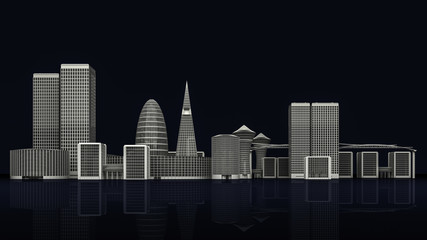 Fototapeta premium 3D Illustration of Modern City Buildings on dark