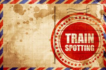 trainspotting, red grunge stamp on an airmail background - obrazy, fototapety, plakaty