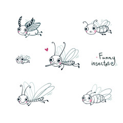 Obraz premium Funny insect cartoon set.