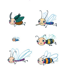 Funny insect cartoon set.