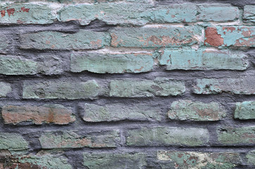 Alte Mauer, beschädigt /  alte Mauer, beschädigt, grau, türkis, cyan, ocker und rost farbig...
