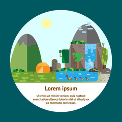 Naklejka premium Eco-tourism. Hills landscape and camping