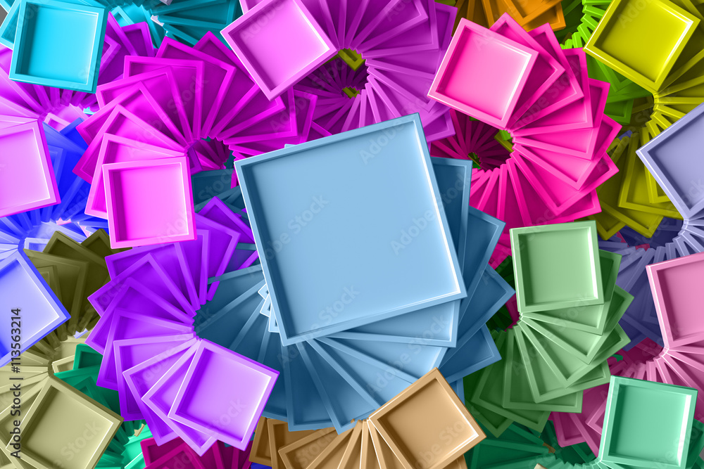 Poster abstract 3d rendering background with repeating geometric figures that has a twirl rotation
