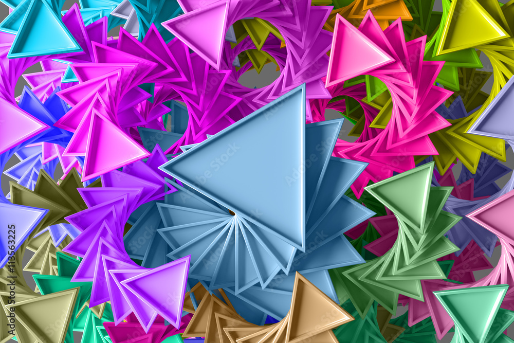 Poster abstract 3d rendering background with repeating geometric figures that has a twirl rotation