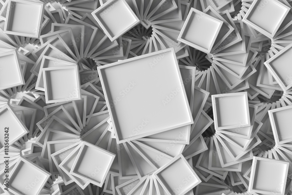 Poster abstract 3d rendering background with repeating geometric figures that has a twirl rotation
