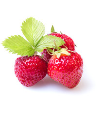 Strawberry with leaves. Isolated on a white background.