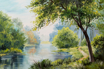 Paysage de peinture à l& 39 huile - forêt colorée