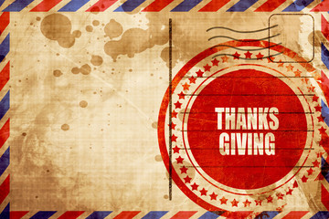 thanksgiving, red grunge stamp on an airmail background