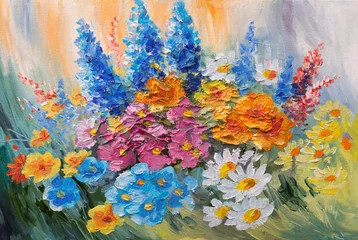 Ölgemälde - abstrakter Strauß Frühlingsblumen, buntes Aquarell © Fresh Stock