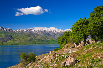 Fototapeta na wymiar Turkey. Akdamar Island (Akdamar Adasi) in Van Lake (the largest having no outlet lake in Turkey, Van Province)