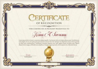 Certificate of Recognition Vintage Frame. 