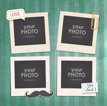 Vintage hipster retro stile. Decorative vector template frame. These photo frame can be use for kids picture or memories. Scrapbook design concept. Inset your picture.