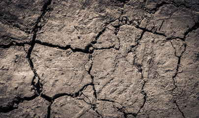 Dry mud, textured nature pattern background. Symbol of drought and arid ground. Barren land with rough texture.