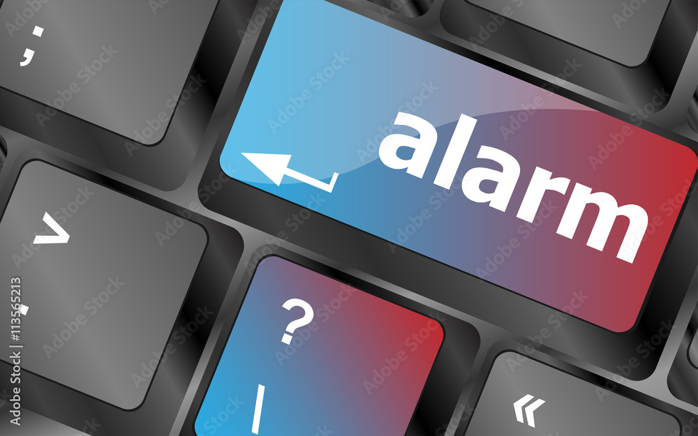 Poster alarm button on a black computer keyboard . keyboard keys. vector illustration