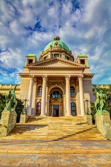 The staircase in front of the Serbian Parliament, HDR image.