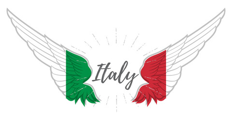 Wings with Italy flag colors on white background. Vector illustr