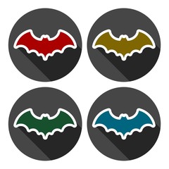 Bat icons set with long shadow