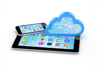 tablet pc, smart phone and cloud. 3d rendering.