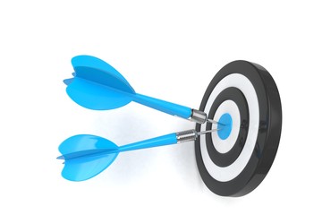 Three arrows darts in center. 3d rendering.