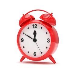 red alarm clock on white. 3d rendering.